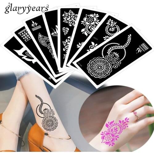 Glaryyears 8 Pieces/set Hollow Body Paint Henna Stencil Airbrush Painting for Women Girl Drawing Template Tattoo Stencil S200#34