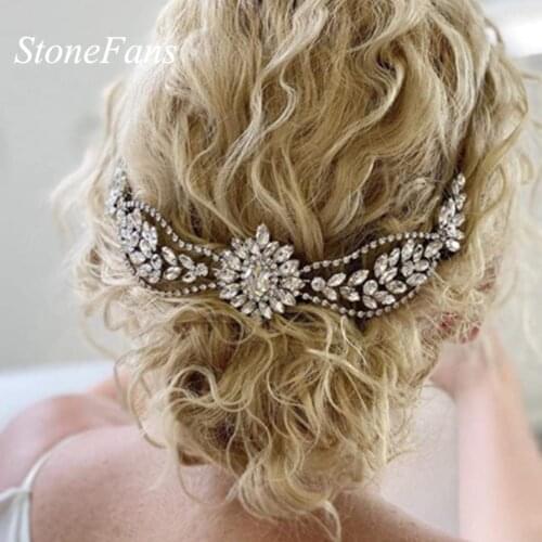 Stonefans Rhinestone Crystal Bridal Hair Comb Leaf Wedding Hair Accessories Bride Flower Tiara Handmade Headdrees Jewelry Gift