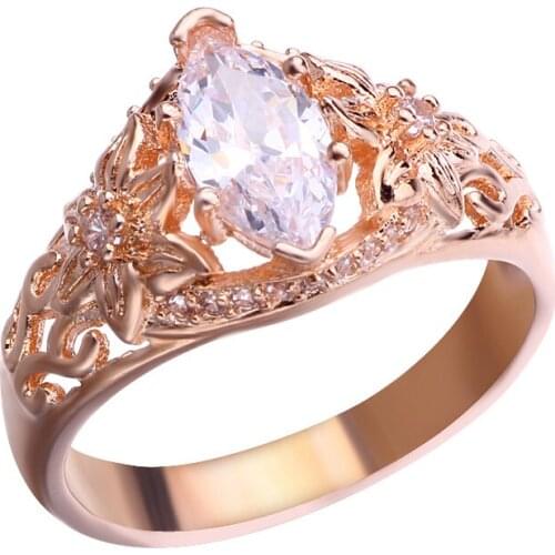 Exquisite Marquis Shape Rings for Women CZ Stone Rose Gold Color Floral Ring Wedding Engagement Jewelry Anniversary Gifts