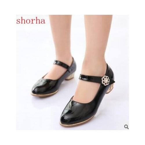 Classic black Girl PU Leather Shoes For Girls Party Dance Children Kids Shoes 6-15 Years Princess low Heels Child Wedding Shoes