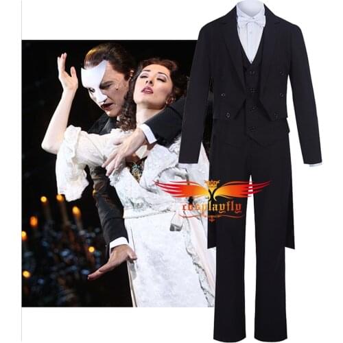 Anime The Phantom of the Opera Eric Cosplay Costume Adult Man Outfits Medieval Black Trench Pants Blouse Vest Bow-Tie Halloween