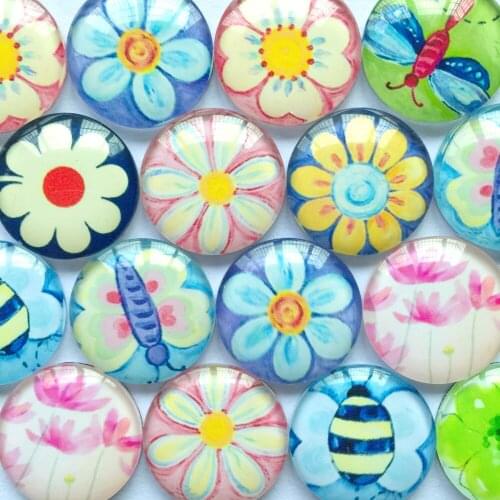 ZEROUP 12mm 20mm Round Glass Cabochon Mixed Pattern Pictures Fit Cameo Base Setting for Flat Back Jewelry TP-078
