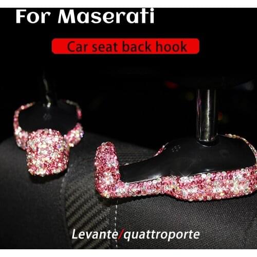 For Maserati Headrest Rear Seat Hook Seat Hook Car Handbag Shopping Bag Bracket Inlaid diamond Seat hook Car Accessories 2Pcs