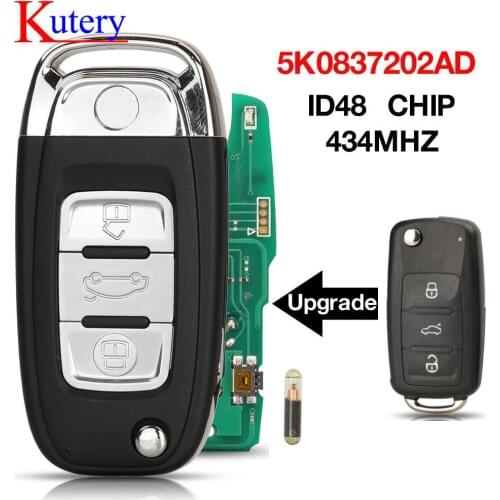 Kutery Upgrade 3 Buttons Smart 5K0837202AD Flip Remote Control Car Key For VW Polo Jetta Golf MK6 Tiguan Touareg Fob Lamp On Top