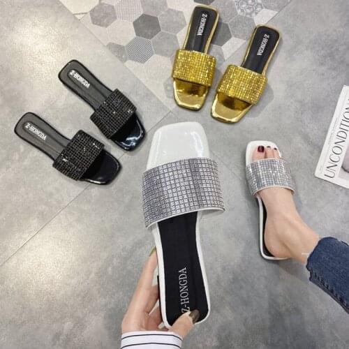 Summer Women Sandals Bling Slippers Ladies Crystal Slides Flat Glitter Gladiator Sandals Beach Shoes Female Sandalia Feminina