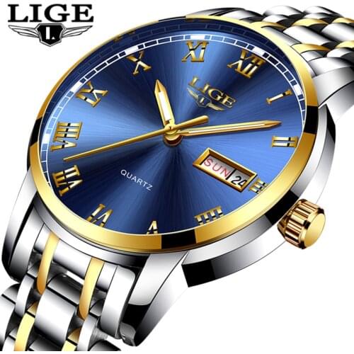 LIGE Watch Men Fashion Sports Quartz Full Steel Gold Business Mens Watches Top Brand Luxury Waterproof Watch Relogio Masculino