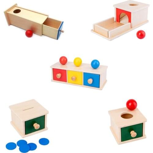 Montessori Kindergarten Coin Box Drawer Game Teaching Aids for 1-3 Years Children Wooden Educational Toy Gifts