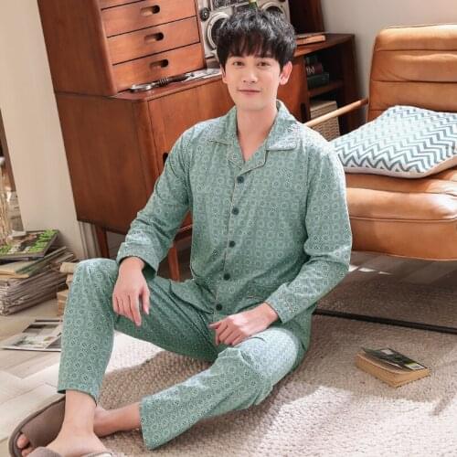Men Pajamas Spring Knitted Cotton Mens Pajama Sets Striped Pijama Long Sleeve Turn-down Collar Cardigan Plus Size 4XL Sleepwear