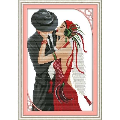 Joy Sunday Cross Stitch Kit Girl and boy falling in love pattern Printed Chinese embroidery needlework for decorating in bedroom