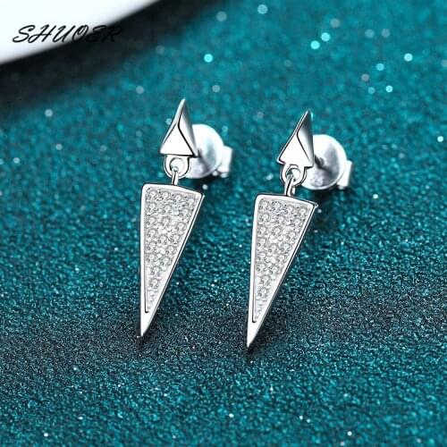 New Arrival 925 Sterling Silver Pass Diamond Tester 0.19 Carat Brilliant Cut Micro D Color Moissanite Triangle Drop Earrings