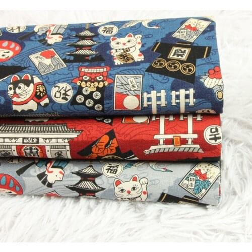 Half Yard Thicken Cotton Fabric Soft Breeze Fortune Cat Print Handmade DIY Bag Pillow Sewing Tissu 100% Cotton CR-744
