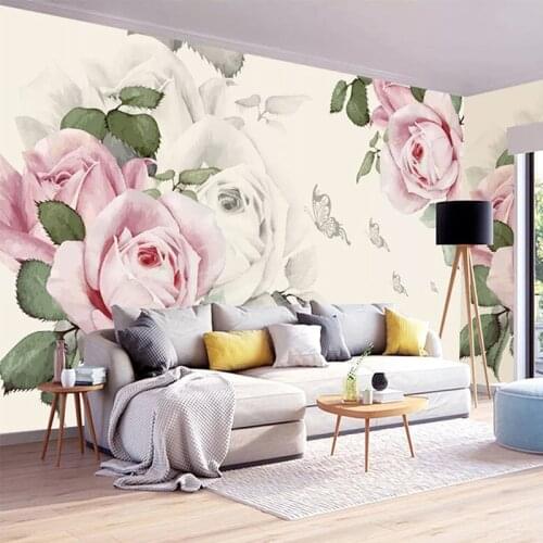 Custom Waterproof Canvas Self-adhesive Wallpaper Hand Painted Butterfly Flower Oil Painting Pastoral Living Room Bedroom Mural