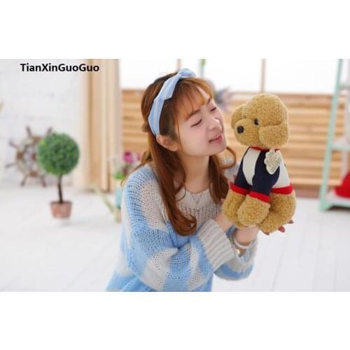 About 33cm squatting ted dog dressed cloth,light brown dog plush toy soft doll throw pillow birthday gift w2008