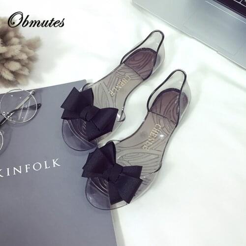 Students Summer Flats Sandals Jelly Slippers Flip Flops Plastic Shoes Sandals Cute Ladies Slippers Bowtie Beach Shoes