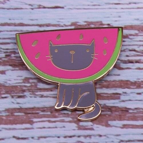 Cute watermelon cat pin jackets backpack flair addition