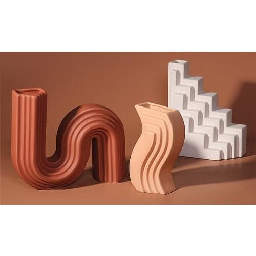 Modern Vase Geometric Lines Architectural Style Home Decorations Flower Holder Ornaments Home Decor Nordic Vases Ceramic Decor