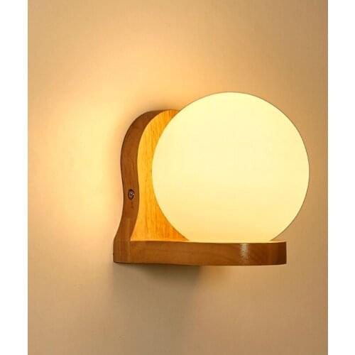 Modern Wall Lamps Wood Body Glass Lampshade Home Lights For Study Room Bedroom Bedside Aisle Corridor Balcony Lighting AC90-260V