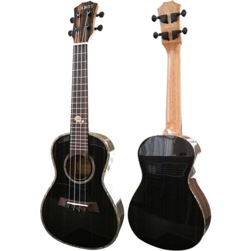 High-end 23 inch ebony Ukuele Finish Glossy 4 Strings Mini Guitar Concert Ukelele closed knob pearl strip edging OX Bone Nut