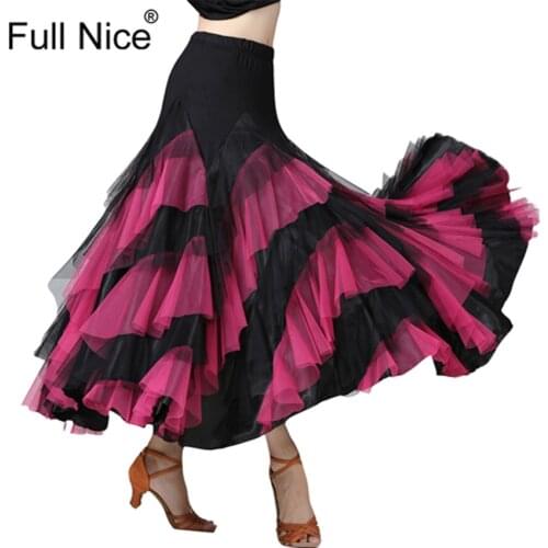 Ballroom Dance Skirt Flower Ruffle Long Skirt Big Swing Modern Dance Women Tango Stage costumes Flamenco Belly Dance Skirt Walt
