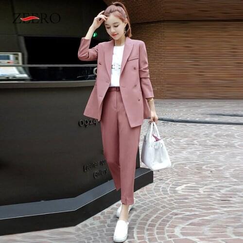 Spring Autumn 2020 Women Suits Pink Pant Suits 2 Piece Set Blazer Jacket & Trouser Ladies Casual Shorts Sets Suits Elegant Woman