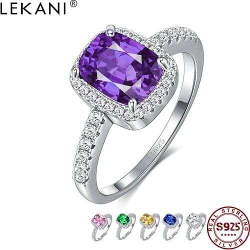 LEKANI Six Colors S925 Sterling Silver Emerald Gemstone Women Rings New 5A Cubic Zirconia Fine Jewelry Couple Wedding Gift