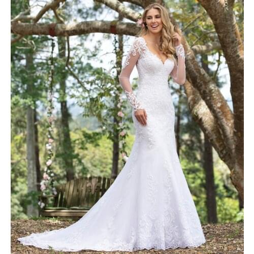 Custom Made Mermaid Long Sleeve Tulle Lace Beading Sequins Crystal Sexy Luxury Wedding Dresses Bride Dress 2021 New SC04