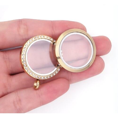 1pc Good Quality 30mm Round Stainless Steel Glass Locket Twist Screw Open Pendant for Sweater Necklace