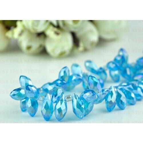 100pcs 6x12mm Lake Blue AB Color Briolette Pendants Waterdrop Crystal Glass Jewelry Loose Teardrop Beads DIY