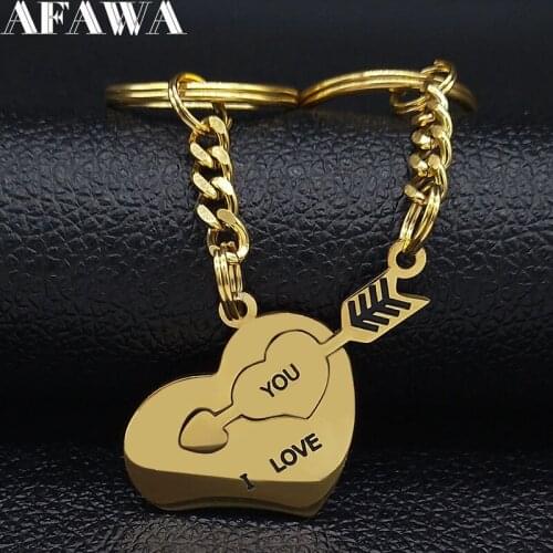 2 PCS 2021 Fashion An Arrow Love Stainless Steel Couple Keychain Gold Color Keyring Jewelry llavero hombre K77635B