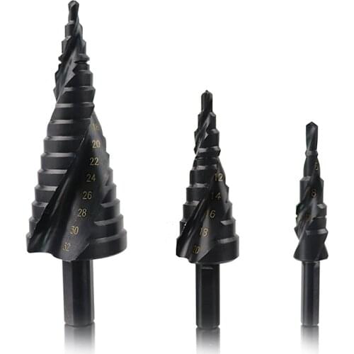 3pcs Step Drill 4-32mm High Speed Steel Cobalt Nitriding Spiral Metal Drill Bit Triangle Shank For Wood Metal Cone Drill Tools