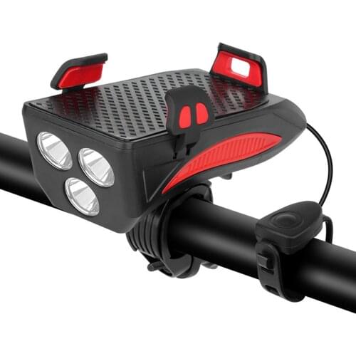4 In 1 Bicycle Headlight Bike Front Light With Horn Phone Holder Waterproof MTB USB Charging Light For Cycling Bike Accesories