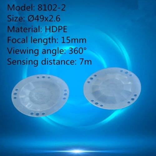 50pcs 8102-2 dome shape human body infrared PIR sensor HDPE plastic fresnel lens 49*2.6mm focal length 15mm