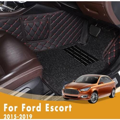 RHD Car Floor Mats For Ford Escort 2019 2018 2017 2016 2015 Double Layer Wire Loop Custom Auto Foot Pad Automobile Carpet Cover