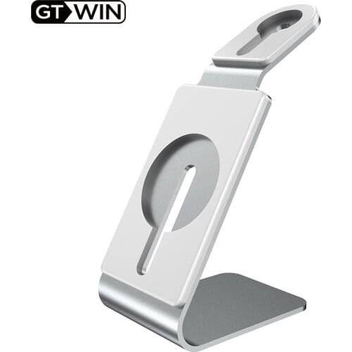 GTWIN Two-In-One Fast Wireless Charger Stand Magnetic Holder Dock Station For iPhone12 Magsafe For Airpods Pro iWatch Silver