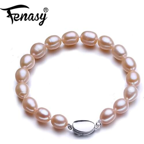 FENASY Natural Freshwater Pearl Bracelet Female Bracelets Rice Shape Pearl Adjustable Bangle For Women Idea Gift