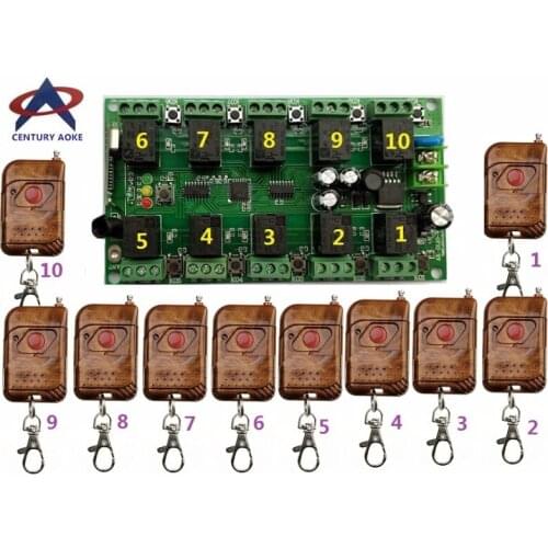 DC12V 10CH RF Wireless Remote Control Switch System,315/433.92 Mhz 10*(AK02)Transmitter and Work independently 10CH Receiver