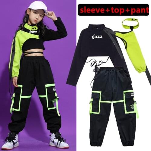 Kids Ballroom Hip Hop Clothing Outfits Crop Top Sweatshirt Streetwear Tactical Cargo Pants for Girls Jazz Dance Costume Clothes