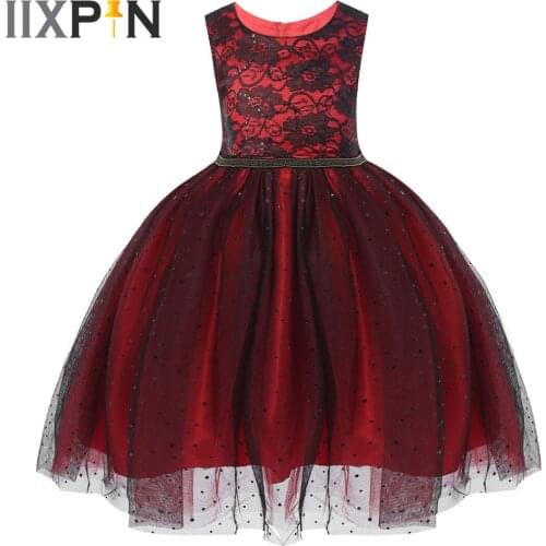 Girls Flower Dresses Child Lace Floral Sequin Princess Dress Kids Eucharist Vestidos Party Robe Stage Performance Dancewear