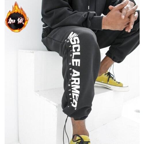 European and American street fashion mens autumn and winter fleece cotton mens drawstring trousers sports trousers thick pants