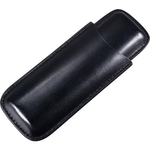 Hot Sale Black Mini Cigar Leather Travel Case For Men 2 Fingers