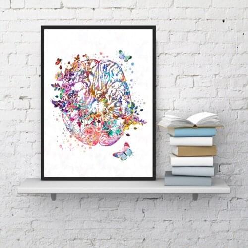 Brain Anatomy Print Neurology Medicine Poster Doctors Gift Science Nerve Watercolor Art Canvas Painting Clinic Wall Art Decor