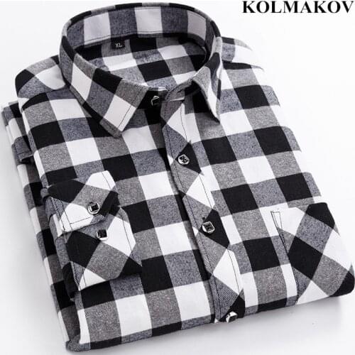 KOLMAKOV Mens Clothing 2019 New Mens Classic Plaid Shirts Camisa Social Shirts Long Sleeved Autumn Dress Homme Shirts Men 4XL