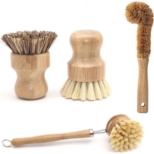 13MA Plant Based Cleaning Brush Set,Bamboo Kitchen Scrub Brush Set of 4 Clean Tableware / Can / Bottle / Pot / Pot / Frying Pan