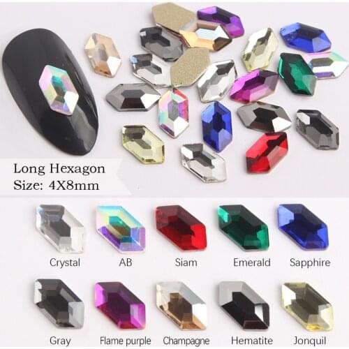 New sale Nail art Rhinestone Long Hexagon 4X8mm for DIY 3D nail art decoration