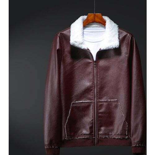 New Plus Size 5XL-8XL Jacket Men Casual Autumn Winter Fur Collar Plush High Quality Mens Faux Leather Jackets and Coats MY147