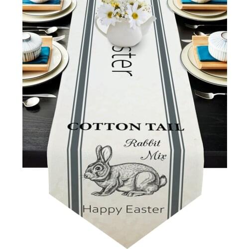 Easter Bunny Stripes Retro Table Runner Wedding Decor Cake Tablecloth and Placemat Dinning Table Decoration Table Runner