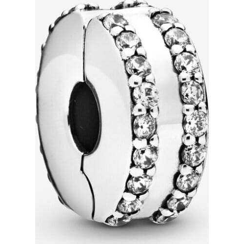 2020 Real 925 Sterling Silver Not Allergic Double Lined Pave Clip Charm Fit pandora Charm Bracelet Bangle Clip Bead DIY Jewelry