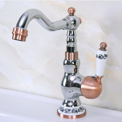 Polished Chrome Antique Red Copper Brass Single Handle One Hole Bathroom Basin Kitchen Sink Swivel Spout Faucet Mixer Tap mnf906