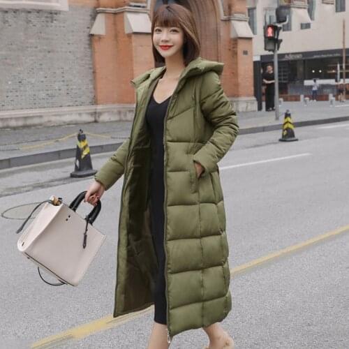 Womens Winter X-long Jacket Slim Hooded Woman Parkas Plus Size Stand Collar Solid Thick Cotton Padded Casual Puffer Coat Ladies