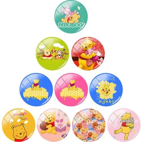 Disney Eat Honey Pooh 12mm/15mm/16mm/18mm/20mm Photo Cute Glass Cabochon Dome Flat Back DIY Gift